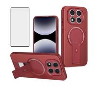 Asuwish Phone Case for Xiaomi Redmi Note 14 Pro 5G/Note14 Pro Plus/Poco X7 Magnetic Carbon Fiber Cover with Tempered Glass Screen Protector and Protective Hard Stand Mobile Cell 14Pro 14Pro+ Pro+ Red