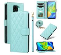 Asuwish Phone Case for Xiaomi Redmi Note 9 / Redmi 10X 4G Wallet Cover with Tempered Glass Screen Protector and Wrist Strap Lanyard Card Holder Slot Stand Flip Cell Redme Note9/X10 Women Men Green