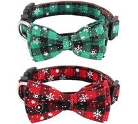 Asvin Christmas Dog Collar, with Bow tie Collar, Soft, Comfortable and Adjustable, For Dogs Small Medium Large Christmas (L, Red + Green)
