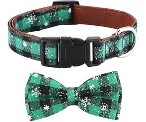 Asvin Christmas Dog Collar, with Bow tie Collar, Soft, Comfortable and Adjustable, For Dogs Small Medium Large Christmas (L, Green)