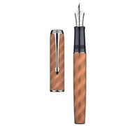 Asvine Hongdian A9 Fountain Pen Large #8 Fine Nib Ebonite Feed, Brown Moire Pattern Unique Design with Converter and Metal Case Set