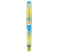 Asvine P20 Gradual Yellow Piston Fountain Pen, Iridium Fine Nib Gold Trim Smooth Writer Collection Resin Pen with Case Set