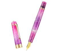 Asvine P20 Piston Fountain Pen Gradual Purple Resin, Iridium Medium Nib Gold Trim Smooth Writer Collection with Case Set
