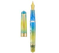 Asvine P20 Piston Fountain Pen Gradual Yellow Resin, Iridium Extra Fine Nib Gold Trim Smooth Writer Collection with Case Set