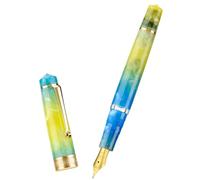 Asvine P20 Piston Fountain Pen Gradual Yellow Resin, Iridium Medium Nib Gold Trim Smooth Writer Collection with Case Set