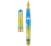 Asvine P20 Piston Fountain Pen, Stub Nib 1.1mm Calligraphy Art Drawing Gradient Yellow Acrylic with Pencil Case Set