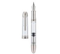 Asvine P36 Titanium Fountain Pen Piston Filling, Irdium Mediun Nib Clear Transparent Acrylic Smooth Writing Pen Case Set, Torpedo shape