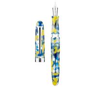 Asvine P50 Piston Fountain Pen Bock Fine Nib Yellow Marble Resin, Silver Trim Smooth Writer Collection with Pen Case Gift Set