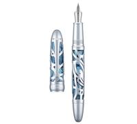 Asvine P80 Piston Filling Fountain Pen Bock Broad Nib, Spider Skeleton Transparent Gray Blue Acrylic Pen Case and Wrench Set