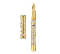 Asvine V169 Vacuum Filling Fountain Pen Extra Fine Nib, Water Drop Skeleton Overlay Gold Trim Transparent Clear Acrylic Pen Case Set