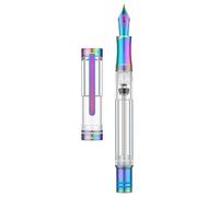 Asvine V200 Titanium Fountain Pen Vacuum Filling, Rainbow Iridium Extra Fine Nib Clear Demonstrator Acrylic with Pen Case and Wrench