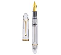 Asvine V800 Fountain Pen - Vacuum Filling System with Large Ink Capacity - Smooth Number 8 Fine Nib with Gift Case and Wrench- Clear Gold Acrylic