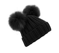 ASVP Shop Corkscrew Cable Knitted Bobble Hat Plain Boys Girls Beanie Warm Winter Pom Wooly Cap (Black-T, Infant)