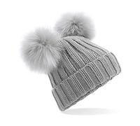 ASVP Shop Corkscrew Cable Knitted Bobble Hat Plain Boys Girls Beanie Warm Winter Pom Wooly Cap (Light Grey-T, Junior)