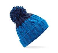 ASVP Shop Corkscrew Cable Knitted Bobble Hat Plain Mens Womens Beanie Warm Winter Pom Wooly Cap (Azure Blue/Oxford Navy)