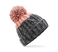 ASVP Shop Corkscrew Cable Knitted Bobble Hat Plain Mens Womens Beanie Warm Winter Pom Wooly Cap (Graphite Grey/Blush)