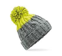 ASVP Shop Corkscrew Cable Knitted Bobble Hat Plain Mens Womens Beanie Warm Winter Pom Wooly Cap (Light Grey/Citron)