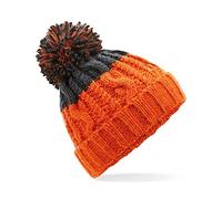 ASVP Shop Corkscrew Cable Knitted Bobble Hat Plain Mens Womens Beanie Warm Winter Pom Wooly Cap (Orange/Graphite Grey)