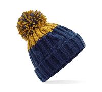 ASVP Shop Corkscrew Cable Knitted Bobble Hat Plain Mens Womens Beanie Warm Winter Pom Wooly Cap (Oxford Navy/Mustard)