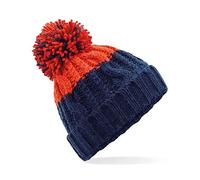 ASVP Shop Corkscrew Cable Knitted Bobble Hat Plain Mens Womens Beanie Warm Winter Pom Wooly Cap (Oxford Navy/Fire Red)