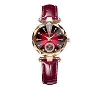 aswan watch Women's Analogue Quartz Watch with Leather Strap, 2 Hands, 32 mm Case Size, Small, Cut Watch Glass, 03 Roses Red, Classic