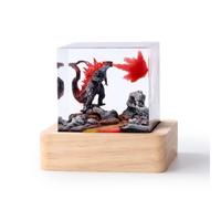 Aswdbbn Handmade Godzilla Resin Lamp with Wooden Base, USB LED Light - 3D Fire-Breathing Monster Night Light for Bedroom, Desk, or Office Decor, Unique Collectible Gift for Fans & Adults