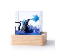 Aswdbbn Handmade Godzilla Resin Lamp with Wooden Base, USB LED Light - 3D Fire-Breathing Monster Night Light for Bedroom, Desk, or Office Decor, Unique Collectible Gift for Fans & Adults