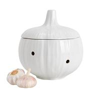 Asweal Ceramic Garlic Keeper Storage Container with Lid Vented Garlic Storage Pot for Kitchen Counter Decor (White)