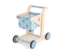 Asweets 2 in 1 Wooden Baby Walker, Push and Pull Doll Stroller, Shopping Cart Learning Walker for Boys and Girls, Sit Stand Learning Walker Toddler Toy (Blue)