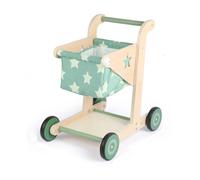 Asweets 2 in 1 Wooden Baby Walker, Push and Pull Doll Stroller, Shopping Cart Learning Walker for Boys and Girls, Sit Stand Learning Walker Toddler Toy (Green)