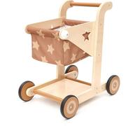 Asweets 2 in 1 Wooden Baby Walker, Push and Pull Doll Stroller, Shopping Cart Learning Walker for Boys and Girls, Sit Stand Learning Walker Toddler Toy (Brown)