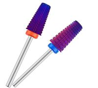 ASWEINA 2pcs 5 in 1 Nail Drill Bits, 3/32'' Tungsten Carbide Safety Bits,Two Way Use for Both Left and Right Handed, Fast Remove Cuticle Acrylic Gel Polishing Manicure Pedicure Tools (Purple)