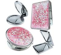 Aswewamt 2 Pcs Compact Mini Folding Makeup Mirror - Pink Travel Mirror with Double Side Portable & Round