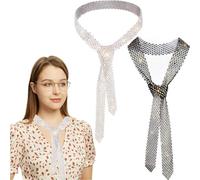 Aswewamt 2Pcs Sparkling Rhinestone Scarf, Sparkle Neck Tie Rhinestone Long Scarfs Ties Glitter Sequins Neck Tie Abba Outfits for Women