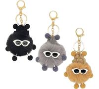Aswewamt 3Pcs Kawaii Plush Keychain, Cute Keychain Small Briquettes Pendant Keychain Key Charm for Birthday Friend Teacher Girlfriend, Black Gray Khaki