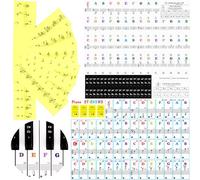 Aswewamt 4 Pcs Piano Keyboard Stickers, Colorful Letter & Number, 88/61/54/49/37 Key, Reusable, Glossy, Piano Learning, Indoor, Educational, Number, Crystal, Vinyl & Plastic, 4 Count