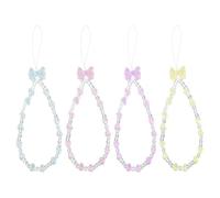 Aswewamt 4PCS Beaded Phone Charm, Cute Sparkling Crystal Bowknot Love Beaded Chain, Aesthetic Chain Keychain Wrist Straps, For Teen Girls & Women Multi-Purpose Cellphone Bag Key Accessory
