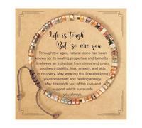 Aswewamt Inspirational Strength Bracelet For Women, Natural Stone Adjustable Beaded Bracelet Life is Tough But So Are You Motivational & Healing Gift For Friends,Sisters,Recovery & Anxiety Relief