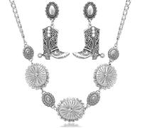Aswitnove 2 Pcs Concho Western Necklace Earrings Jewelry Set for Women Vintage Cowgirl Dangle Earrings Boho Choker Necklaces Western Country Concert Outfits for Women Concho Jewelry Gift, Zinc, No