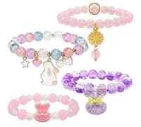 Aswitnove 4 Pcs Easter Braided Beaded Bunny Bracelets for Women Colorful Crystal Beads Stretch Bracelet Adjustable Woven Friendship Bracelets Cute Cartoon Bunny Bracelet Easter Egg Basket Fillers CZ