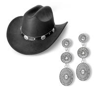 Aswitnove Cowboy Hat Rhinestone Cowgirl Boots Earrings Set Western Earring Felt Fedora Jazz Hat Rodeo Outfit for Women Size M, Triple Oval Black, Medium