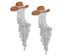 Aswitnove Rhinestone Western Cowgirl Boots Tassel Earrings for Women Sparkly Cowboy Chic Stud Dangle Earrings Boho Enamel Cowboy Hat Earring Rodeo Country Concert Outfits Western Jewelry Gift, Zinc