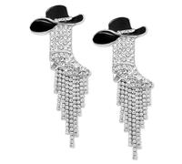Aswitnove Rhinestone Western Cowgirl Boots Tassel Earrings for Women Sparkly Cowboy Chic Stud Dangle Earrings Boho Enamel Cowboy Hat Earring Rodeo Country Concert Outfits Western Jewelry Gift, Zinc