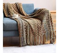 ASXCAQ Boho Throw Blankets Outdoor Knitted Tassel Blankets, Soft Fall Farmhouse Boho Throws, Cozy Knit Small Lightweight Blankets & Throws with Tassels for Home Decor,Bed,Chair,Sofa