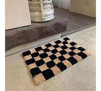 ASXCAQ Checkerboard Doormat Flocking Bath Mat, Bathroom Rug Water Absorbent, Non Slip Carpet for Bathroom Entrance Door, Soft Comfortable, Shower Rug with Rubber Backing