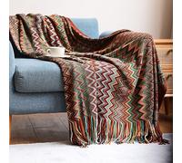 ASXCAQ Knitted Boho Throw Blanket for Couch Textured Knit Terracotta Rust Blanket with Tassels, Soft Cozy Lightweight Blanket for Couch Bed Outdoor in all season