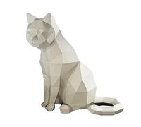 ASXCAQ White Cute Cat Paper Sculpture,Pre-cut DIY Papercraft Kit,Handmade Cute Dinosaur Figurine,Low Poly Home Decor,All Accessories Included,DIY Teens Gift