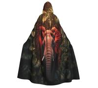 Asxzcbv Elephant Red Heart Print Hooded Cloak Cosplay Cape Costume Accessory Robe Carnival Themed Event Seasonal