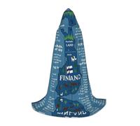 ASXZCBV Finland Map With Various Feat Print Hooded Cloak Cosplay Costume Carnival Themed Events Outdoor Celebrations Daily Wear