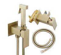 Asyas Concealed Warm Water Bidet Sprayer for Toilet with Hot and Cold Brass Valve, Brass Handheld Bidet Attachment Set for Bathroom Brushed Gold
